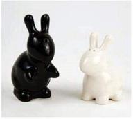 bunny rabbit salt and pepper shaker set, black and white - 180 degrees logo