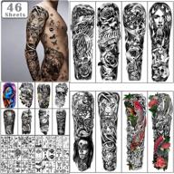 🖌️ 46 sheets of waterproof temporary tattoos: 8 sheets extra large full arm, 8 sheets half arm shoulder, and 30 sheets tiny stickers for lasting tattoo designs - ideal for girls, women, or men logo