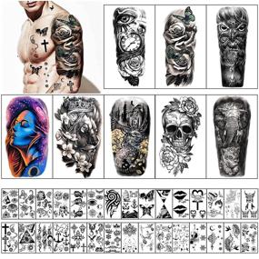 img 1 attached to 🖌️ 46 Sheets of Waterproof Temporary Tattoos: 8 Sheets Extra Large Full Arm, 8 Sheets Half Arm Shoulder, and 30 Sheets Tiny Stickers for Lasting Tattoo Designs - Ideal for Girls, Women, or Men