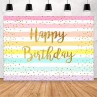 🎉 mehofond rainbow stripes happy birthday backdrop: colorful golden dot photo props for memorable party decorations! logo