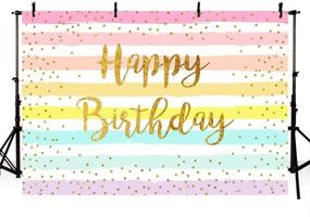 img 2 attached to 🎉 Mehofond Rainbow Stripes Happy Birthday Backdrop: Colorful Golden Dot Photo Props for Memorable Party Decorations!