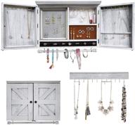 🧺 rustic wall mounted jewelry organizer: vintage wooden hanging box with barndoor decor and hook organizer for necklaces, earrings, bracelets, rings, accessories логотип