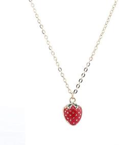 img 1 attached to 🍓 Cute Red Strawberry Pendant Necklace: A Small Fresh Mini Red Drops Oil Necklace for Women and Girls