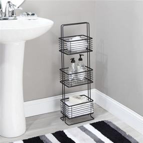 img 2 attached to 🛁 mDesign 3 Tier Vertical Standing Bathroom Shelving Unit, Decorative Metal Storage Organizer Tower Rack with 3 Basket Bins for Tissue, Hand Soap, Toiletries - Matte Black