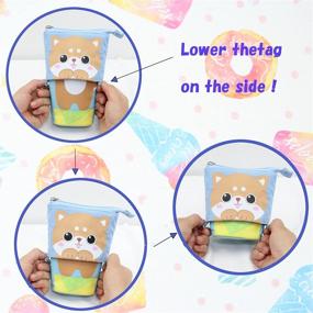 img 2 attached to Kawaii Shiba Inu Smatty Pen Holder Pencil Case: Cute Japanese Dog Stand Store Makeup Pouch in Blue, Made with Corduroy Fabric