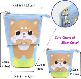 img 3 attached to Kawaii Shiba Inu Smatty Pen Holder Pencil Case: Cute Japanese Dog Stand Store Makeup Pouch in Blue, Made with Corduroy Fabric