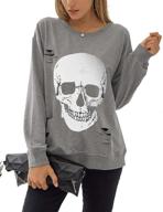 🔥 blooming jelly women's crewneck sweatshirt with skull graphic - long sleeve top pullover in oversized sweater style logo