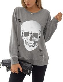 img 4 attached to 🔥 Blooming Jelly Women's Crewneck Sweatshirt with Skull Graphic - Long Sleeve Top Pullover in Oversized Sweater Style