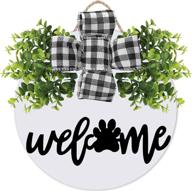 🐾 rustic wooden welcome sign with paw for front door wreath - perfect outdoor decorations for home, farmhouse, and front porch логотип