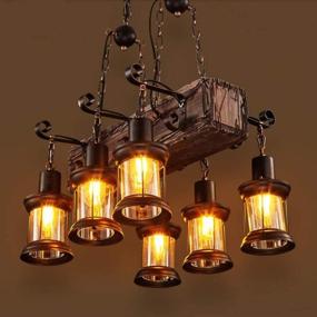 img 3 attached to 🔆 Industrial Rustic Wood Beam Linear Island Pendant Light Chandelier - Farmhouse Lighting Fixture with 6-Light Hanging Ceiling