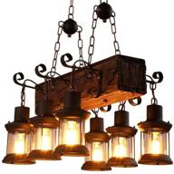 🔆 industrial rustic wood beam linear island pendant light chandelier - farmhouse lighting fixture with 6-light hanging ceiling логотип