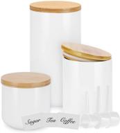 🏡 white farmhouse kitchen canisters set - airtight ceramic storage containers with bamboo lids for coffee, sugar, tea, flour - stylish kitchen decor, set of 3 логотип