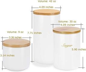 img 3 attached to 🏡 White Farmhouse Kitchen Canisters Set - Airtight Ceramic Storage Containers with Bamboo Lids for Coffee, Sugar, Tea, Flour - Stylish Kitchen Decor, Set of 3