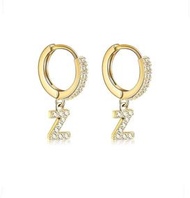 img 4 attached to Hypoallergenic Small Hoop Earrings in 14K Gold Plating with Delicate Cubic Zirconia Initials - Ideal for Women and Girls