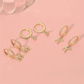 img 1 attached to Hypoallergenic Small Hoop Earrings in 14K Gold Plating with Delicate Cubic Zirconia Initials - Ideal for Women and Girls