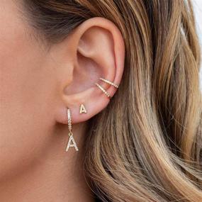 img 3 attached to Hypoallergenic Small Hoop Earrings in 14K Gold Plating with Delicate Cubic Zirconia Initials - Ideal for Women and Girls