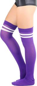 img 3 attached to 🧦 Women's Ribbed Thigh Highs with Striped Top - Perfect for Athletic Wear