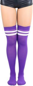 img 2 attached to 🧦 Women's Ribbed Thigh Highs with Striped Top - Perfect for Athletic Wear