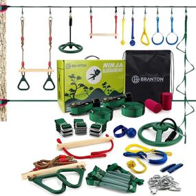 img 4 attached to 🧗 B BRANTON Ninja Warrior Obstacle Course for Kids - 2X 42FT Ninja Slackline with Complete Accessories Kit for Kids, Including 2 Slacklines, Trapeze Swing, Webbing Ladder, and Ninja Wheel