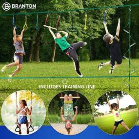 img 3 attached to 🧗 B BRANTON Ninja Warrior Obstacle Course for Kids - 2X 42FT Ninja Slackline with Complete Accessories Kit for Kids, Including 2 Slacklines, Trapeze Swing, Webbing Ladder, and Ninja Wheel