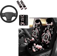 instantarts boho flowers turtle tribal printed steering wheel cover armrest covers 2 seat cushions 2 seat belt pads logo