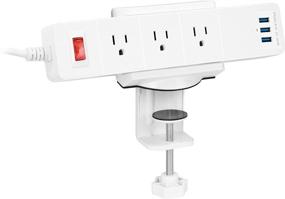 img 4 attached to Mount-It! Power Strip Holder Clamp Desk Mount with Surge Protector, White Desktop Power Outlet - 3 USB Ports, 3 AC Power Outlets, Adjustable Strip Clamp Mount