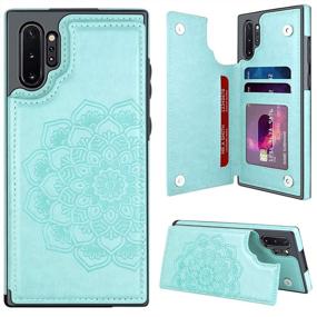 img 4 attached to 🌸 Samsung Galaxy Note 10+ Plus Case - MMHUO Flower Magnetic Back Flip Wallet Case with Card Holder for Women, Protective Phone Case for Samsung Note 10+, Mint