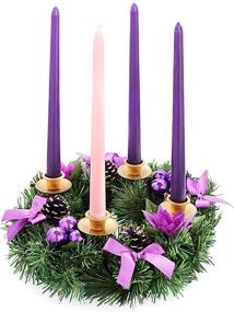 img 2 attached to Advent Calendar Season Candle Holder: Purple Ribbon Christmas Wreath - Centerpiece Décor for Advent Candle and X-mas Candles Decorations
