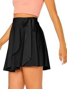 img 1 attached to 👗 SheIn Women's Casual Skater Flared Wrap Short Skirt with Self-Belted Overlap & Elastic Waist