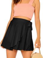👗 shein women's casual skater flared wrap short skirt with self-belted overlap & elastic waist logo