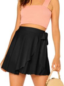 img 4 attached to 👗 SheIn Women's Casual Skater Flared Wrap Short Skirt with Self-Belted Overlap & Elastic Waist