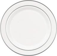 party essentials 12-count disposable china dinner plates, 10.25-inch, hard plastic, white with silver band (n367359) logo