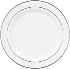img 4 attached to Party Essentials 12-Count Disposable China Dinner Plates, 10.25-inch, Hard Plastic, White with Silver Band (N367359)
