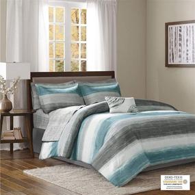 img 2 attached to 🛏️ Experience Ultimate Comfort with Madison Park Essentials Cozy Bed in a Bag Comforter – Vibrant All Season Down Alternative Cover & Complete Sheet Set in Queen Size (90"x90"), Stripe Aqua