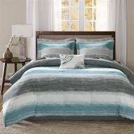 🛏️ experience ultimate comfort with madison park essentials cozy bed in a bag comforter – vibrant all season down alternative cover & complete sheet set in queen size (90"x90"), stripe aqua logo