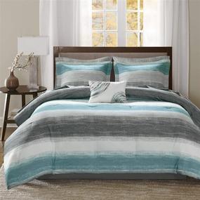 img 4 attached to 🛏️ Experience Ultimate Comfort with Madison Park Essentials Cozy Bed in a Bag Comforter – Vibrant All Season Down Alternative Cover & Complete Sheet Set in Queen Size (90"x90"), Stripe Aqua