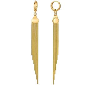 img 4 attached to 🎁 Dainty Hypoallergenic Tassel Dangle Earrings - 18k Gold Plated Long Metal Chain Drop Earrings for Women, Girls, and Kids – Minimalist Huggie Hoop Fringe Earrings – Perfect Christmas and Thanksgiving Day Gifts