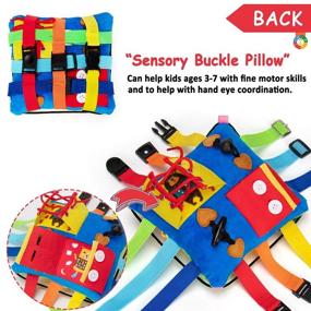 img 2 attached to 🧩 Sensory Buckle Pillow for Children - Learning Fine Motor Skills & Problem Solving - Educational Travel Toy - Montessori Fidgets for Kids - Plush Threading, Counting, and Zipper Activities - 12 Basic Skills
