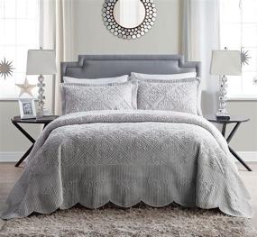 img 4 attached to 🌙 Stay Cool and Comfy All Night: VCNY Home Westland Lightweight King Size Bedspread for Hot Sleepers in Grey