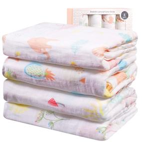 img 4 attached to 👶 Набор пеленок Viviland Baby Muslin - 70% бамбук, 30% хлопок, пеленки для младенцев мальчиков и девочек, 4 штуки, 47 х 47 дюймов, Фламинго, кролик, ананас, одуванчик - в подарочной коробке.