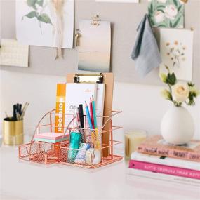 img 2 attached to 📎 Multi-functional Mesh Office Desk Organizer, Rose Gold Supplies Holder with 6 Compartments & Drawer – Ideal for Organizing Desk Accessories and Office Supplies