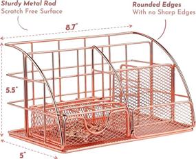 img 3 attached to 📎 Multi-functional Mesh Office Desk Organizer, Rose Gold Supplies Holder with 6 Compartments & Drawer – Ideal for Organizing Desk Accessories and Office Supplies