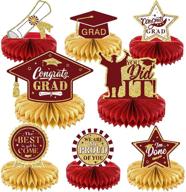 2021 graduation party supplies: 8-piece maroon congrats grad honeycomb centerpiece & table topper set – ideal for college & high school graduation celebrations, photo booth props & party decorations logo