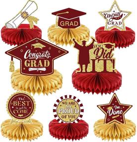 img 4 attached to 2021 Graduation Party Supplies: 8-Piece Maroon Congrats Grad Honeycomb Centerpiece & Table Topper Set – Ideal for College & High School Graduation Celebrations, Photo Booth Props & Party Decorations