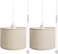 🏷️ 2 pack plug in pendant light: stylish hanging light, beige linen shade, 15ft clear cord, ideal for bedroom, living room, dining table, basement logo