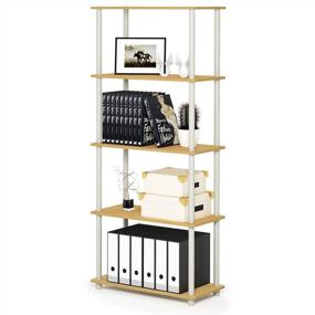 img 2 attached to 📚 FURINNO Turn-N-Tube 5-Tier Multipurpose Shelf Display Rack in Beech/White – Versatile Space-Saving Solution