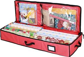 img 4 attached to 🎁 Joiedomi Red Wrap Organizer: Premium 40” Wrapping Paper Storage Box with 600D Oxford Fabric, Carry Handles, Card Slot & Dual Zippered Closure for Holiday Storage - Fits 24 Stander Rolls