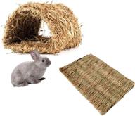 🐇 natural straw woven mat rabbit grass tunnel - winter warm hideaway hut for bunny, gerbil, ferrets, guinea pig & chinchilla логотип