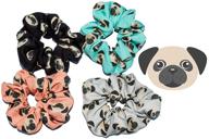 🐶 happie hare scrunchies - cute pug design - elastic hair bands - girls hair accessories - pack of 4 - perfect gifts for women logo