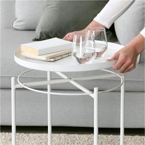 img 1 attached to 🪑 Metal End Table - Small Round Side Table & Nightstand with Removable Tray by JANE EYRE - Anti-Rust Outdoor & Indoor Coffee Table - White - (H) 20.6" x (D) 17.5